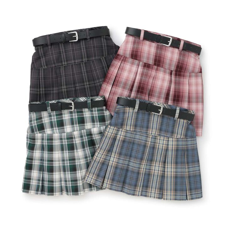 [Easy Care] Check Pleated Skirt with Belt,Pink, medium image number 12