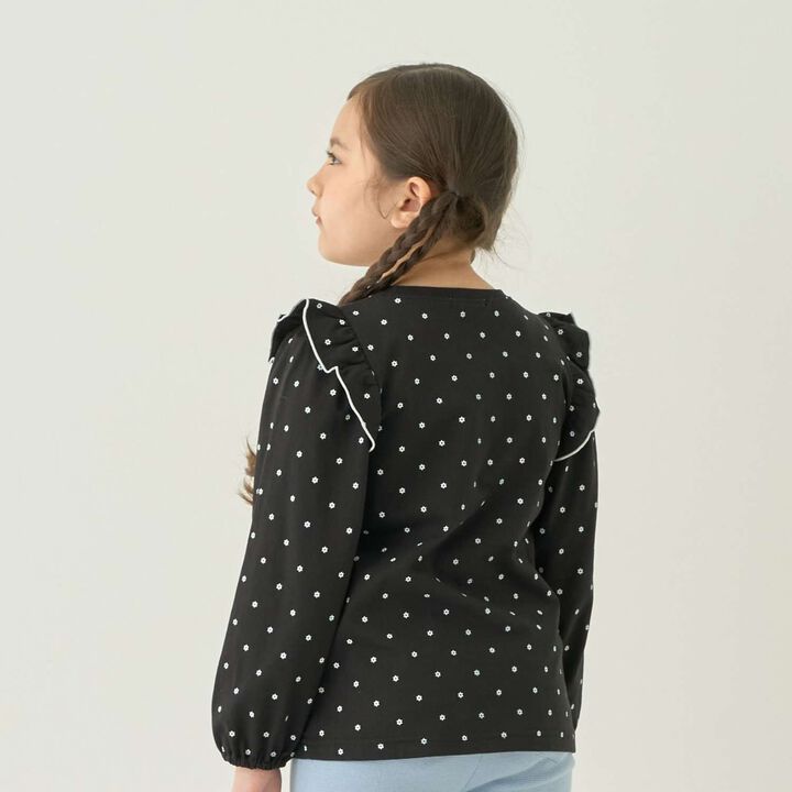 [100% Cotton] [Muteki T] [Stain Resistant/UV/Quick-Dry] Frilled Volume Sleeve All-Over Pattern T-Shirt for Girls [Kids],Blue gray, medium image number 10