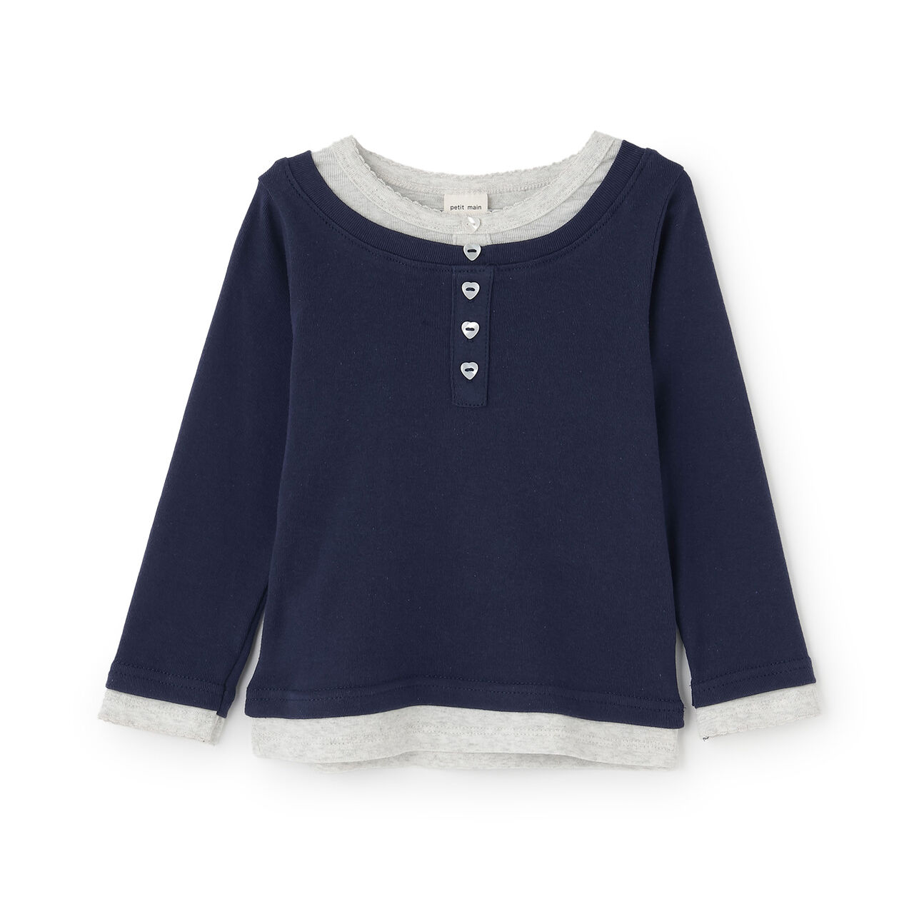 Link Henley Neck Layered Long-Sleeve T-Shirt,Navy, large image number 0