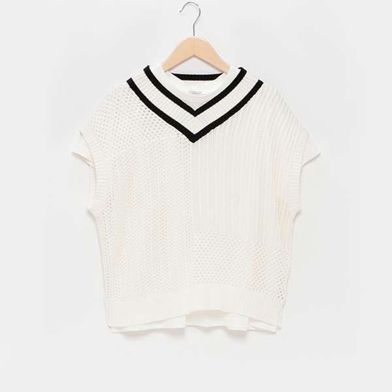 [AMI] Patchwork Knit Mesh Vest Set,Black, large image number 4