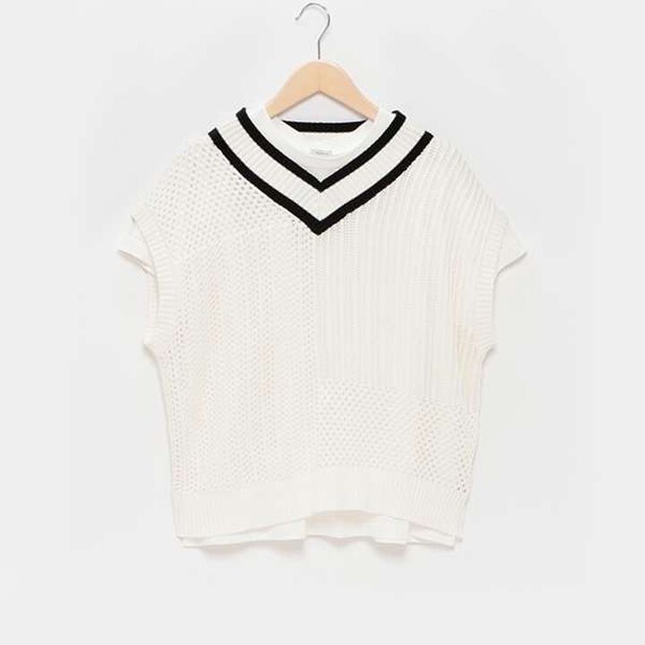 [AMI] Patchwork Knit Mesh Vest Set,Black, medium image number 4