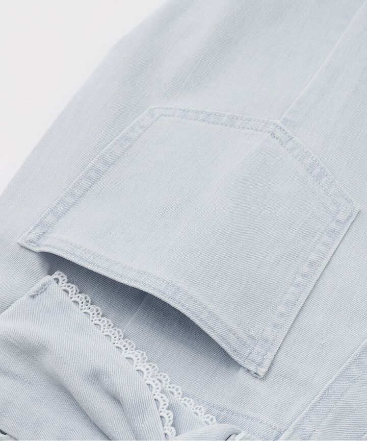 Back Ribbon Stone Flare Denim Pants,Light blue, medium image number 11