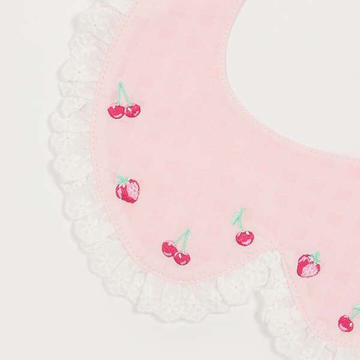 Strawberry Cherry Embroidery Collar Style Bib,Light pink, medium image number 5