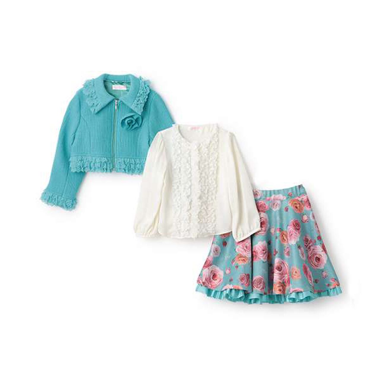 35th Tweed Jacket & Rose Print Skirt Set,Off white, large image number 12