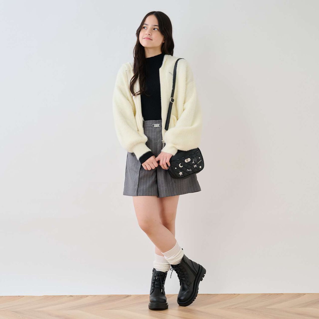 Quilted Motif Mini Shoulder Bag,Off white, large image number 11