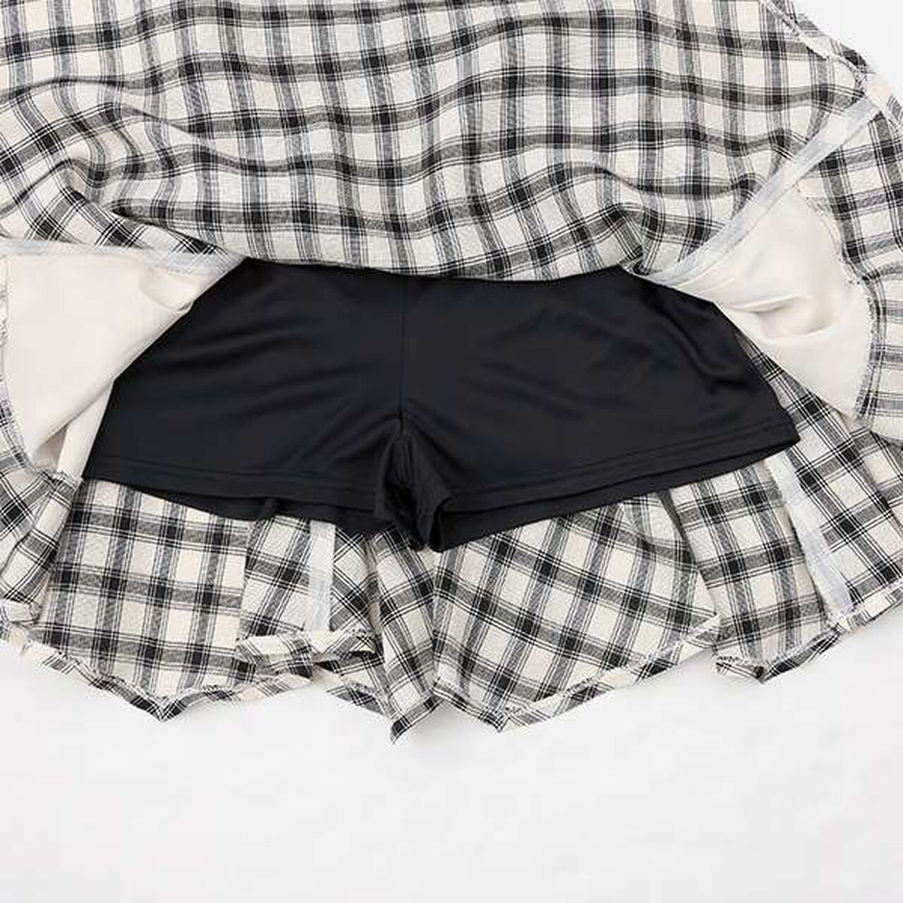 Assorted Material Irregular Hem Skirt with Shorts,Black, large image number 8