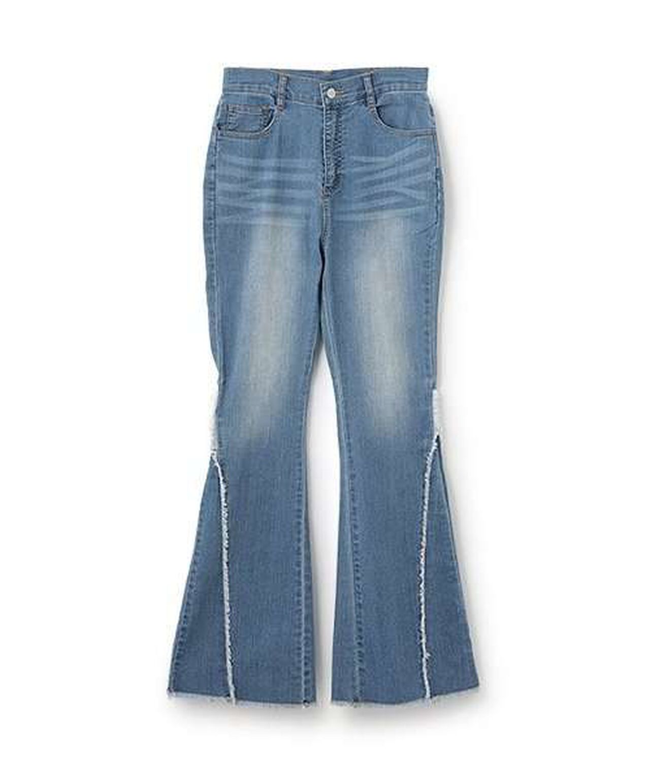 Fringe Denim Flare Pants,Light blue, large image number 0