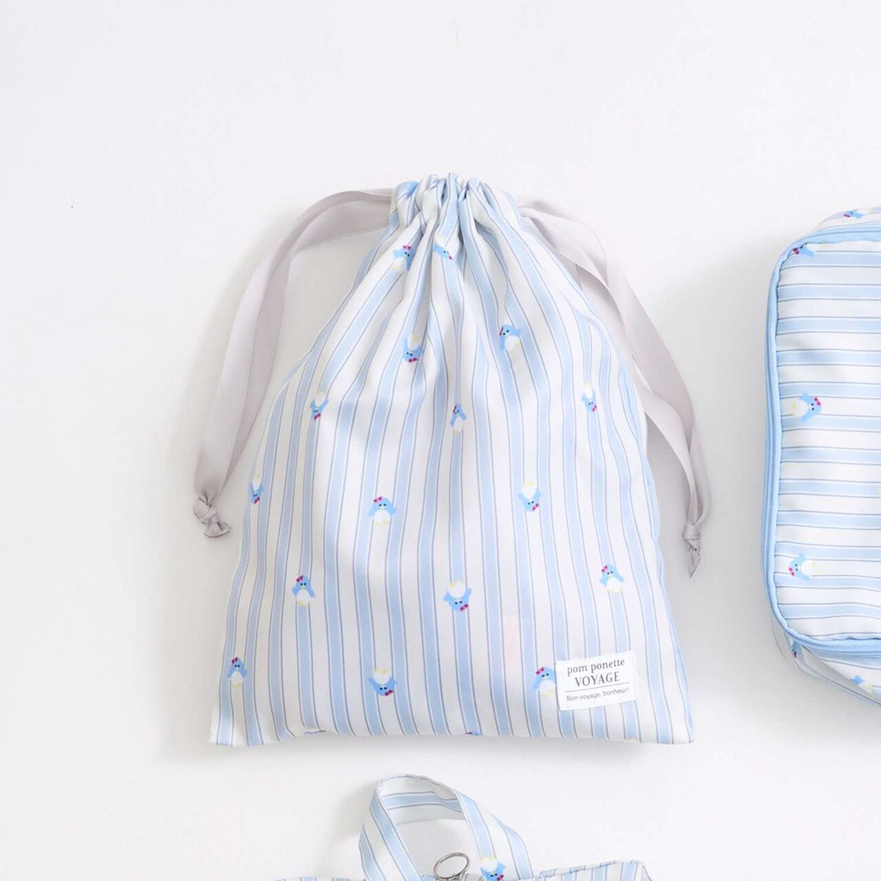 [Water Repellent] All-Over Pattern Travel Drawstring Pouch,Light blue, large image number 0