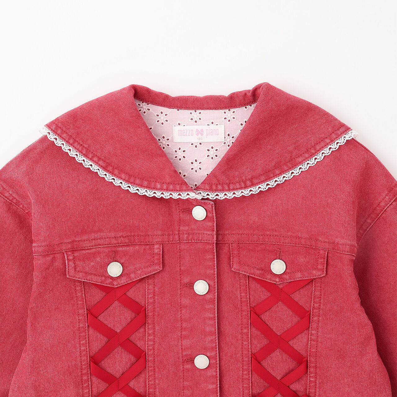 Sailor Collar Denim Jacket,Red, large image number 2