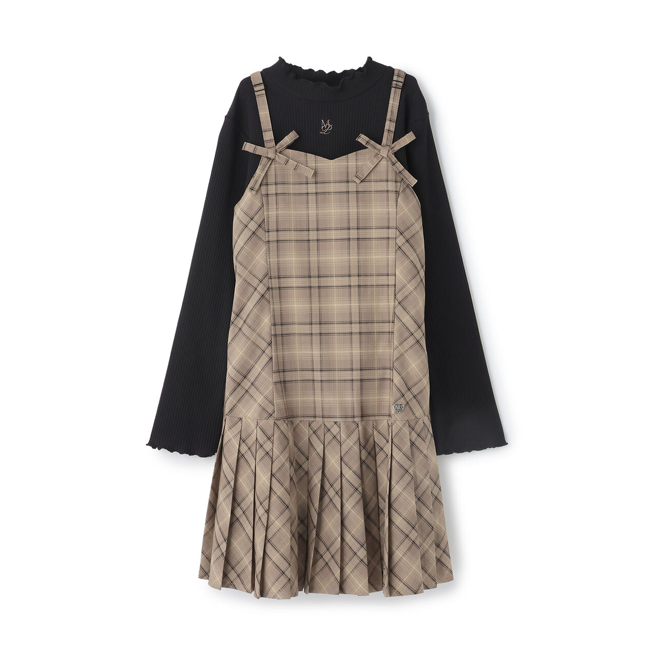 Twin Ribbon Jumper Skirt & T-Shirt Set,Brown, large image number 5
