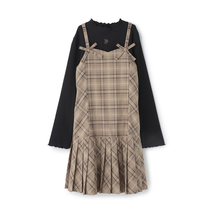 Twin Ribbon Jumper Skirt & T-Shirt Set,Brown, medium image number 5