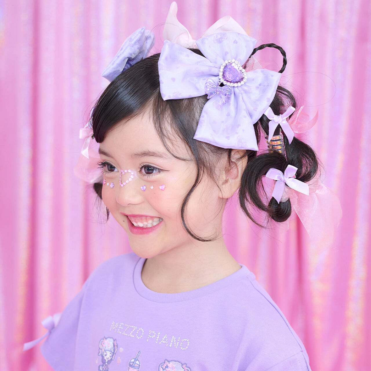 Shinako-chan Ribbon Hair Clip Set (2 Pieces),Lavender, large image number 0