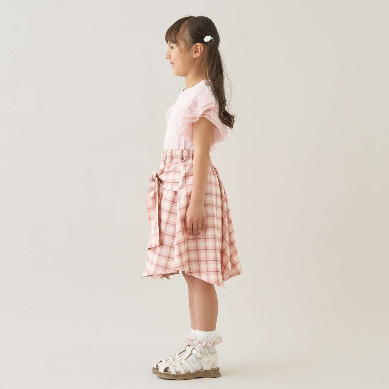 Gathered Check Shirt-Style Skirt with Inner Shorts [Kids Girls],Red, large image number 14