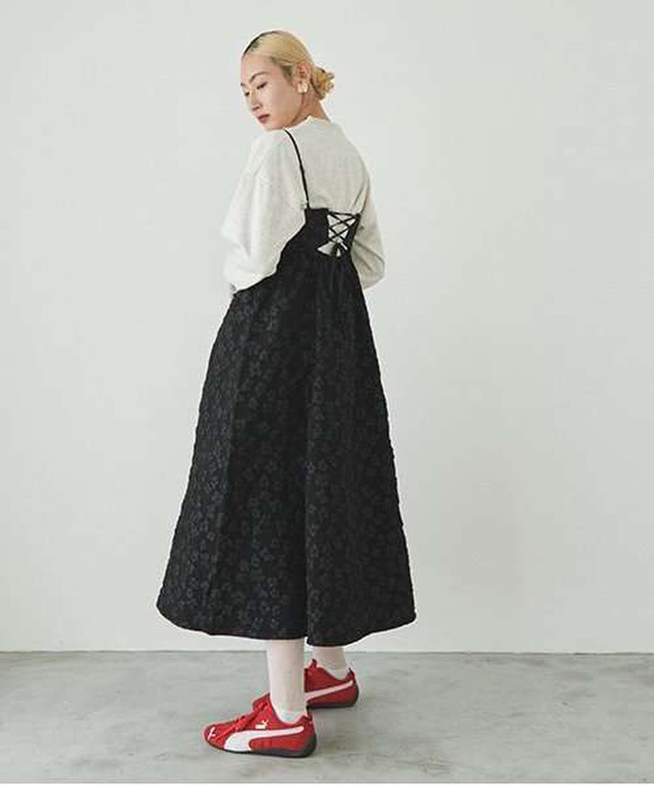 Flower Jacquard Camisole One-Piece Dress,Black, large image number 16