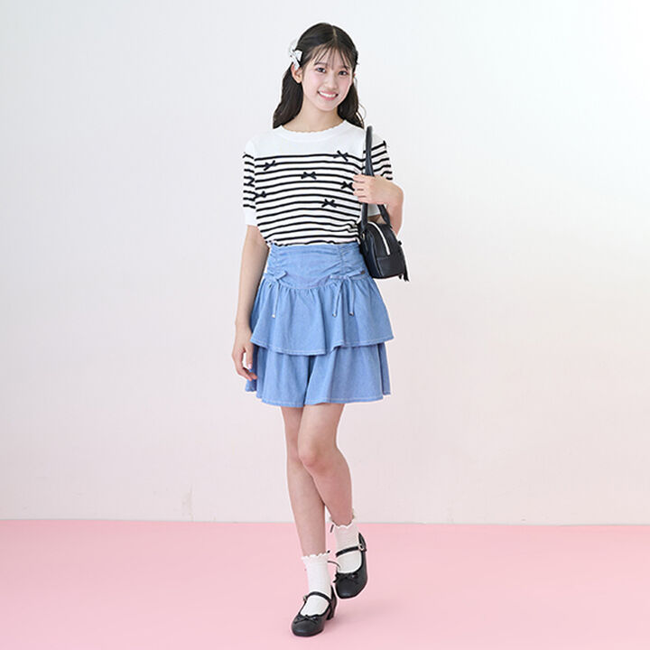 Stripe Pattern & Ribbon Knitwear,Off white, medium image number 4