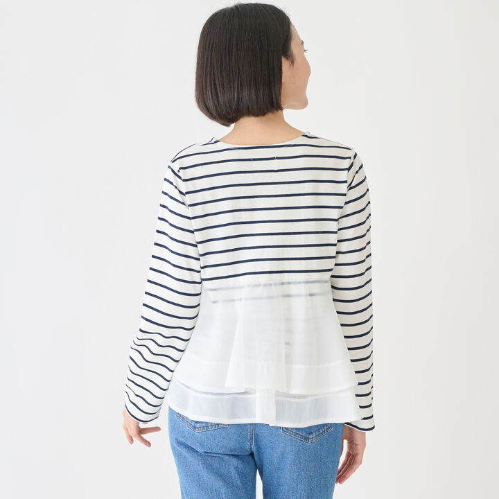 Organza Docking Long-Sleeve T-Shirt,Striped, medium image number 2