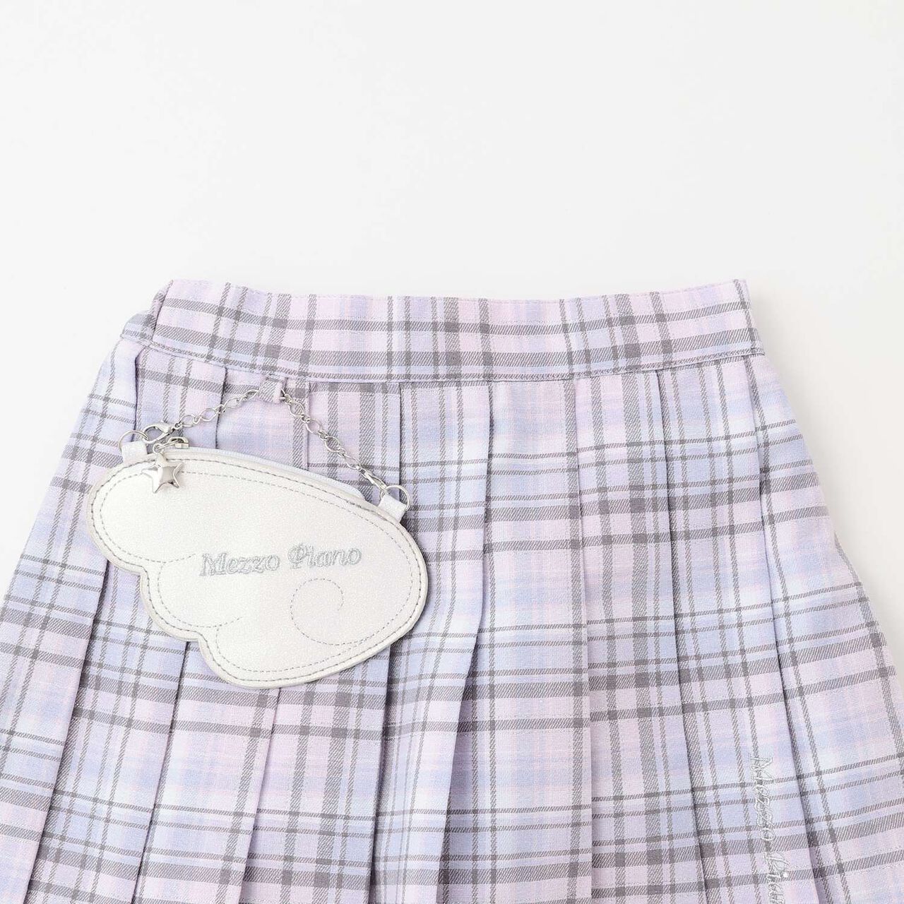 Angel Pouch Checkered Denim Pleated Skirt-Pants,Lavender, large image number 2
