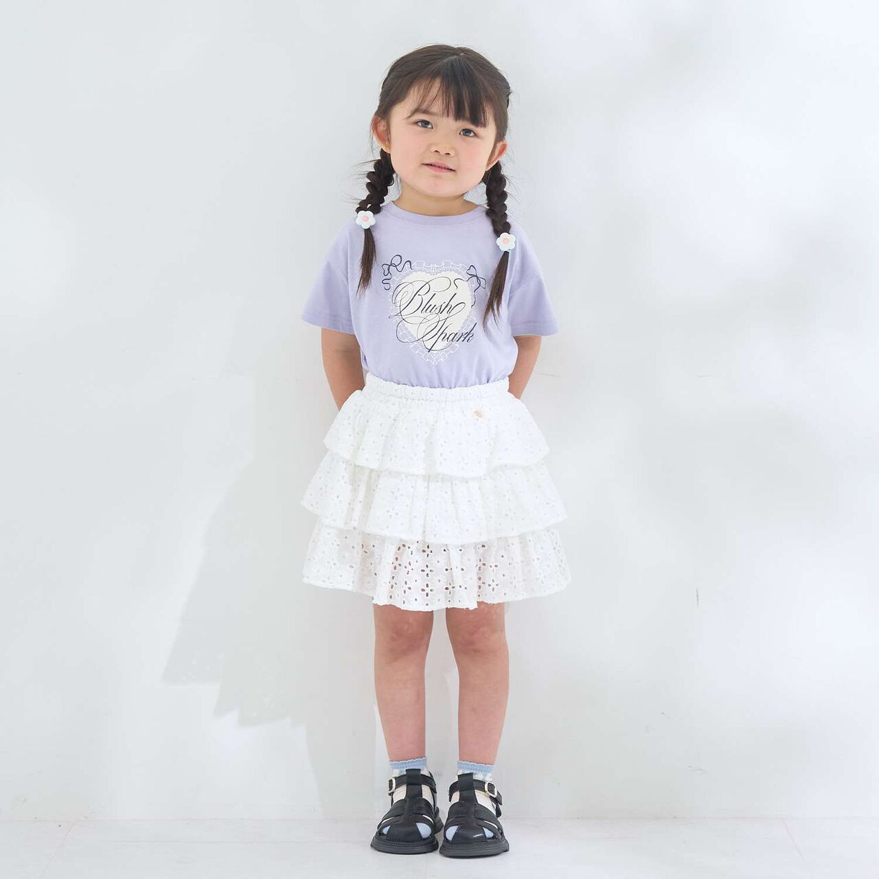 [100% Cotton] Cotton Lace Tiered Skirt with Inner Shorts [Kids Girls],Pearl white, large image number 15