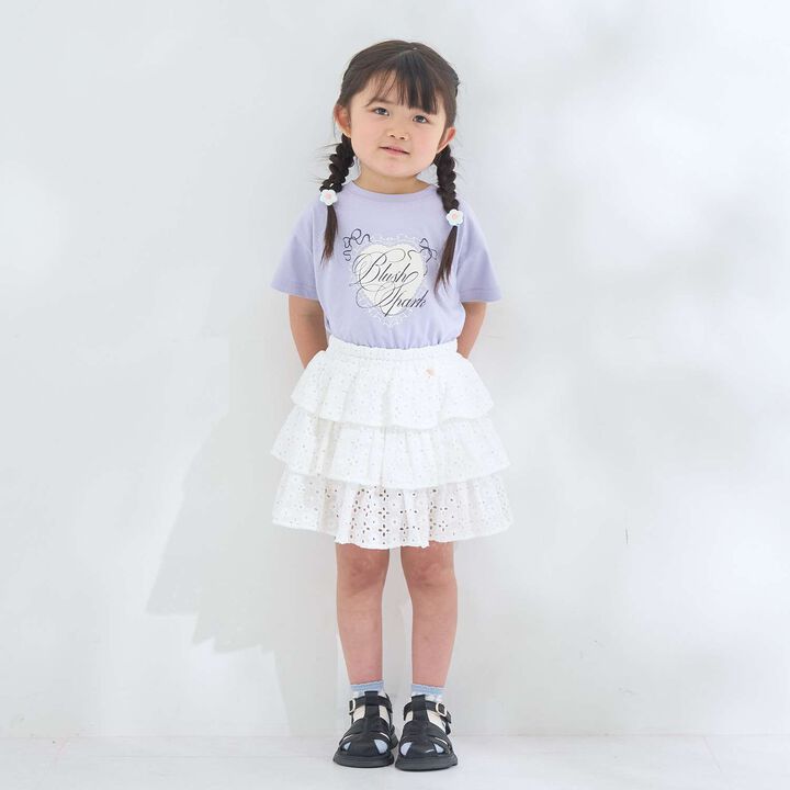 [100% Cotton] Cotton Lace Tiered Skirt with Inner Shorts [Kids Girls],Pearl white, medium image number 15