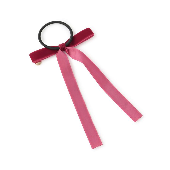 Velour Ribbon Hair Tie,Gray, medium image number 1