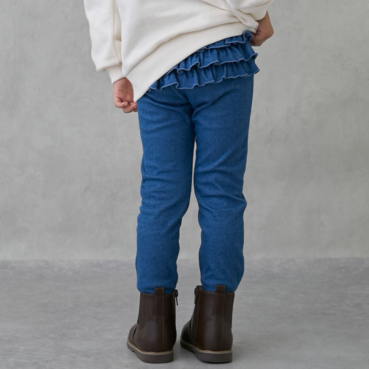 Wool Lined Back Frill Leggings,Blue, large image number 2