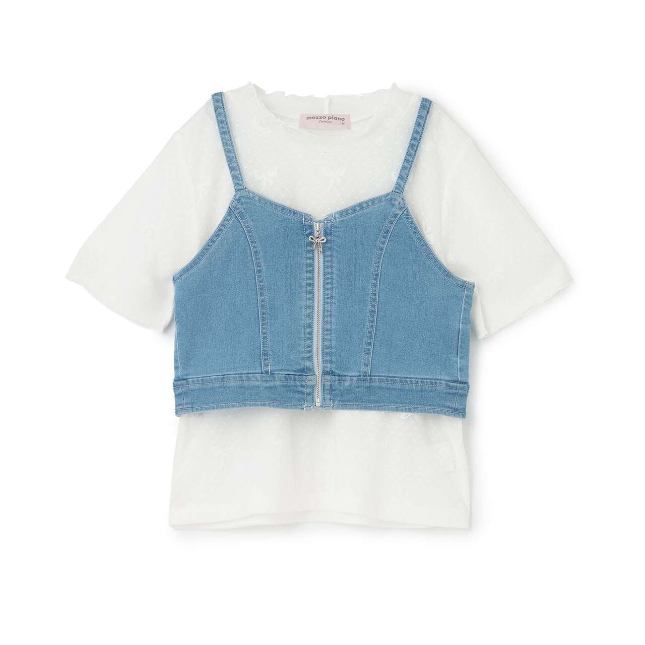 [Restocked] Denim Bustier & Lace Short Sleeve T-Shirt Set,Light blue, large image number 0
