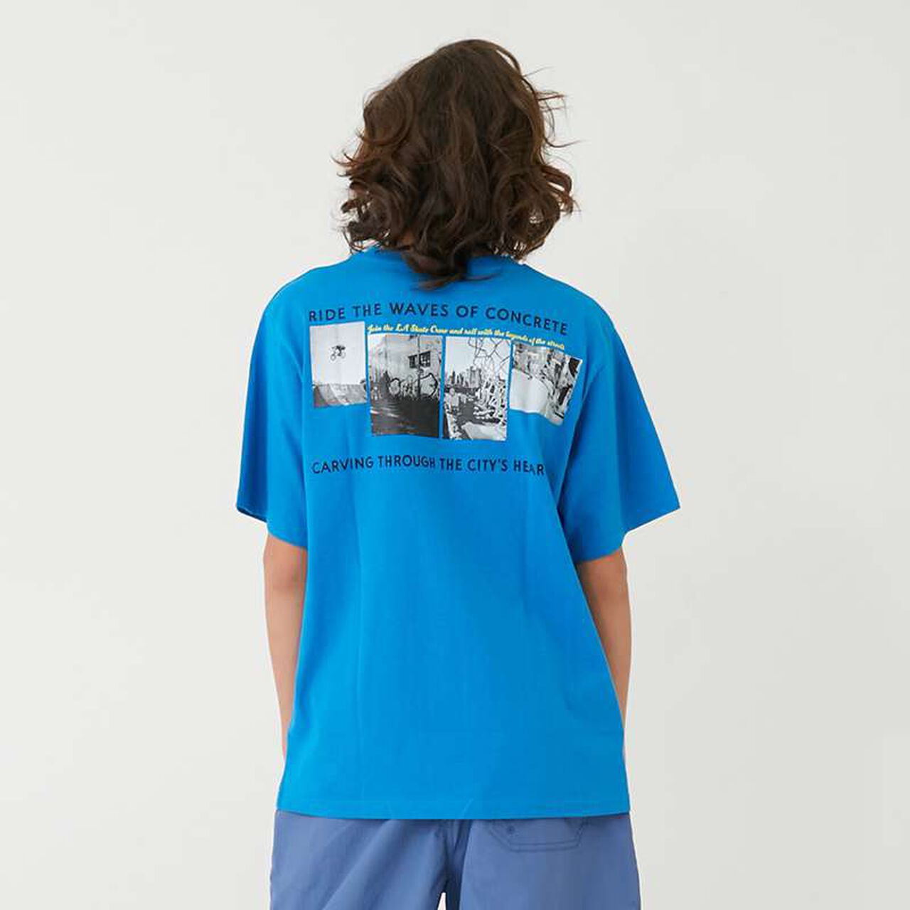 Back Photo Print Short Sleeve T-Shirt,Blue, large image number 0