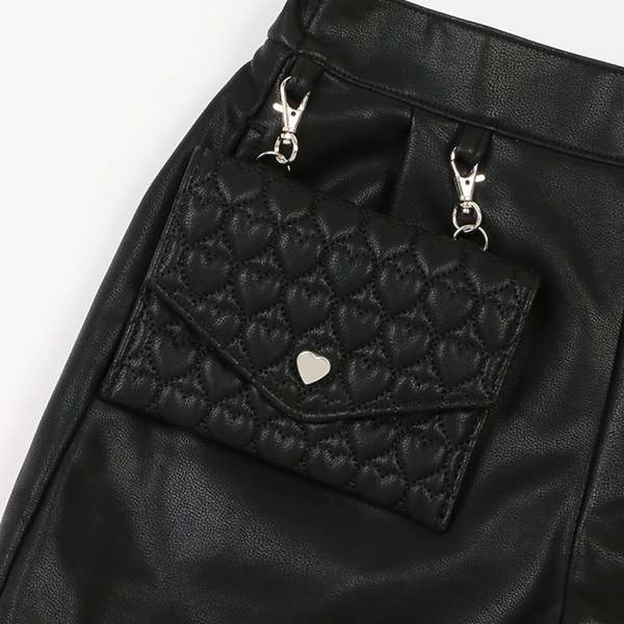 Faux Leather Shorts with Pouch,Black, large image number 7