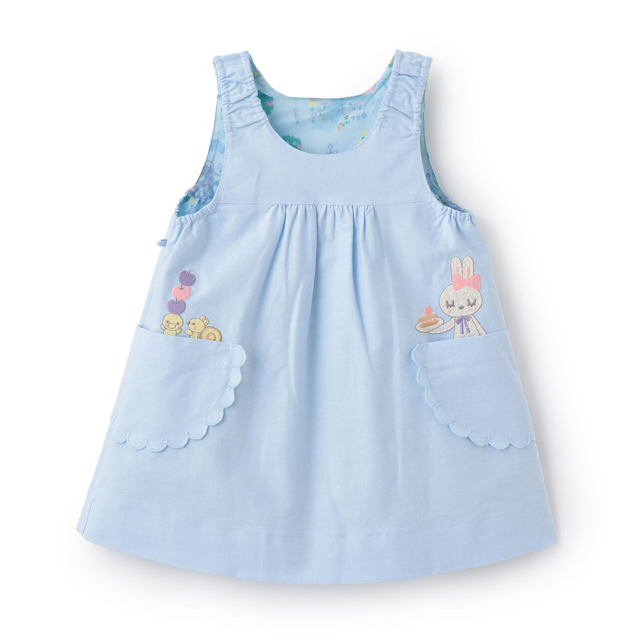 All-Over Pattern Lawn &times; Chambray Reversible Jumper Skirt,Blue, large image number 3