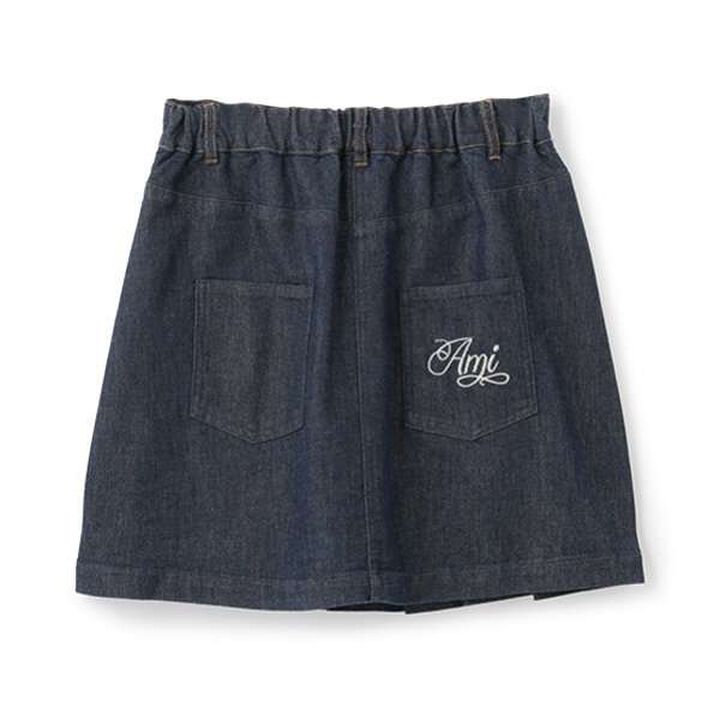 [AMI] Embroidered Glitter Denim Skirt with Shorts,Black, medium image number 12