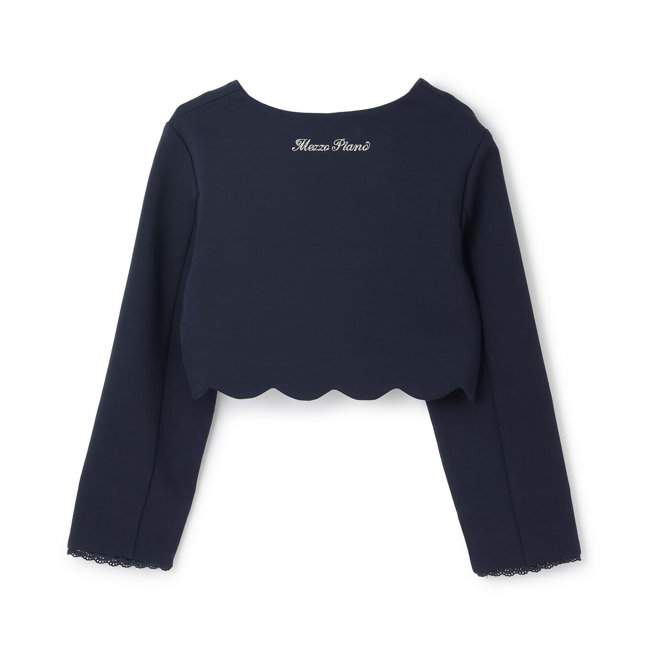 Flower Motif Scalloped Hem Jacket,Navy, large image number 1
