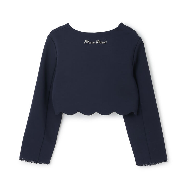 Flower Motif Scalloped Hem Jacket,Navy, medium image number 1