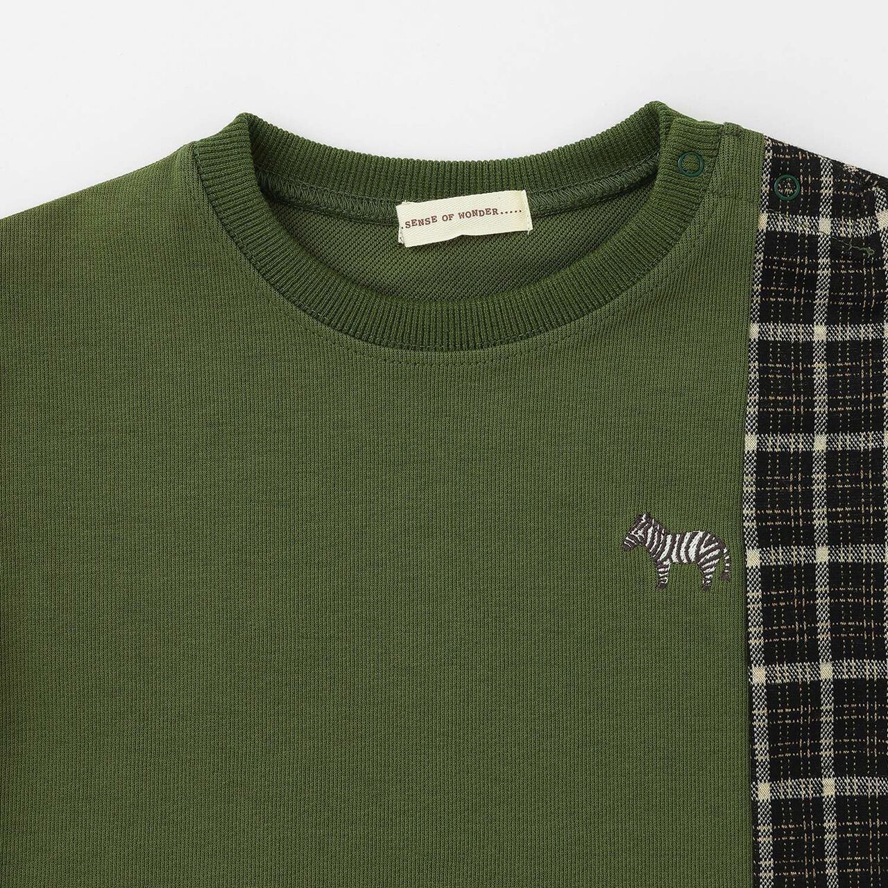 Jacquard Checkered Panel Sweatshirt,Moss green, large image number 2