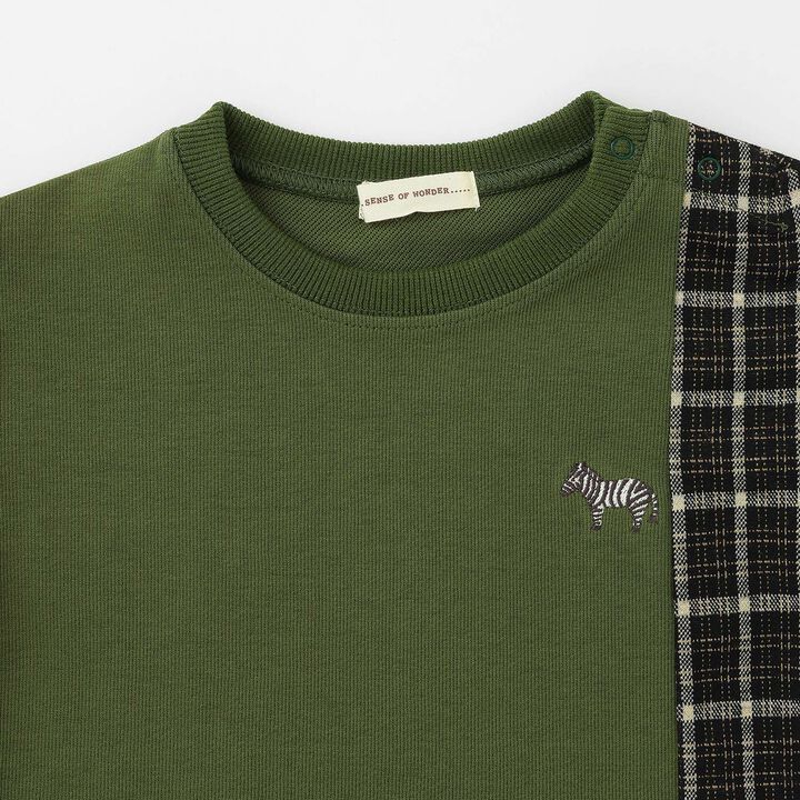 Jacquard Checkered Panel Sweatshirt,Moss green, medium image number 2