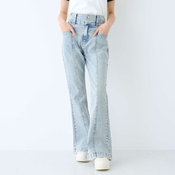 [Stretch] Sparkling Flare Denim Pants,Blue, medium image number 2