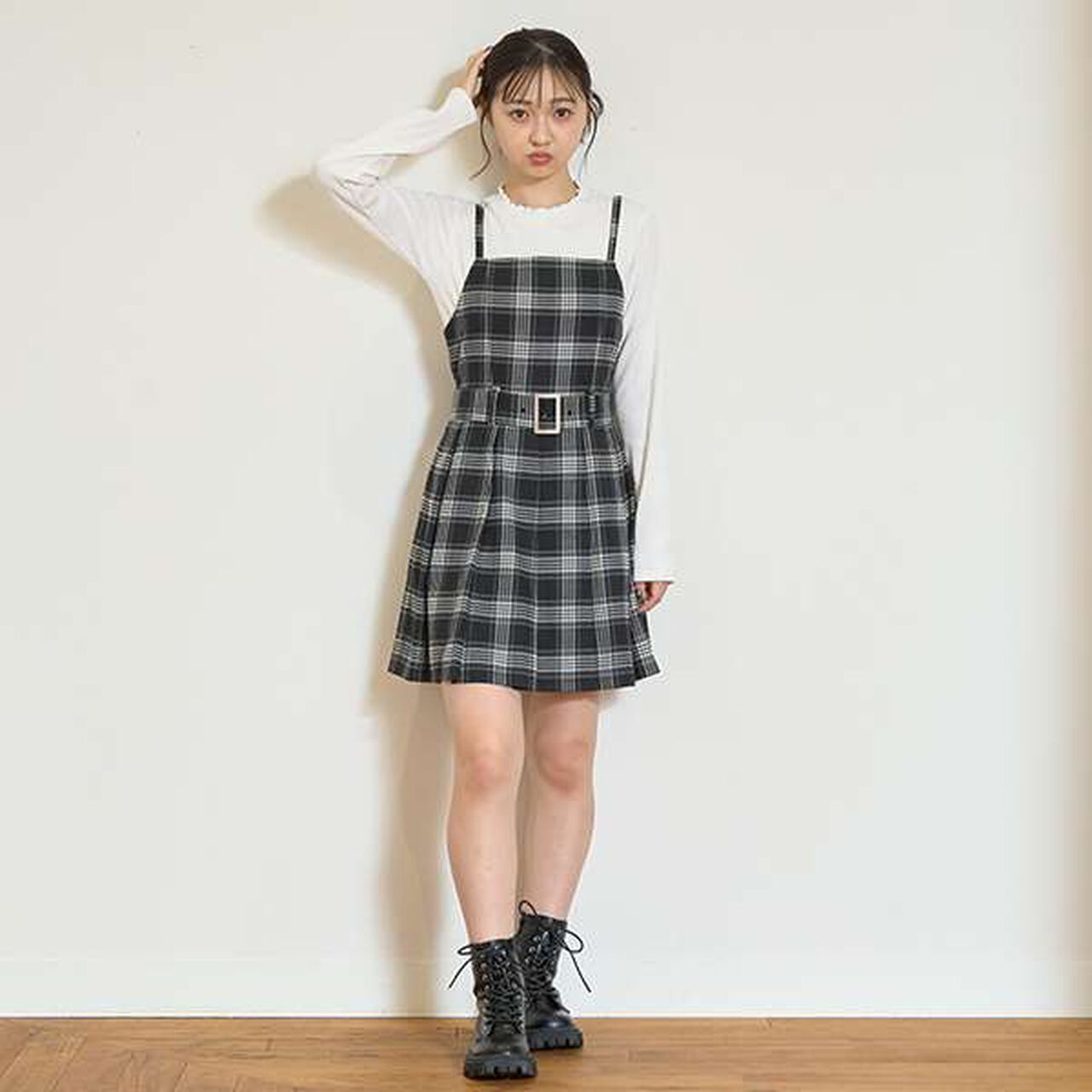 Check Jumper Skirt,Brown, large image number 11