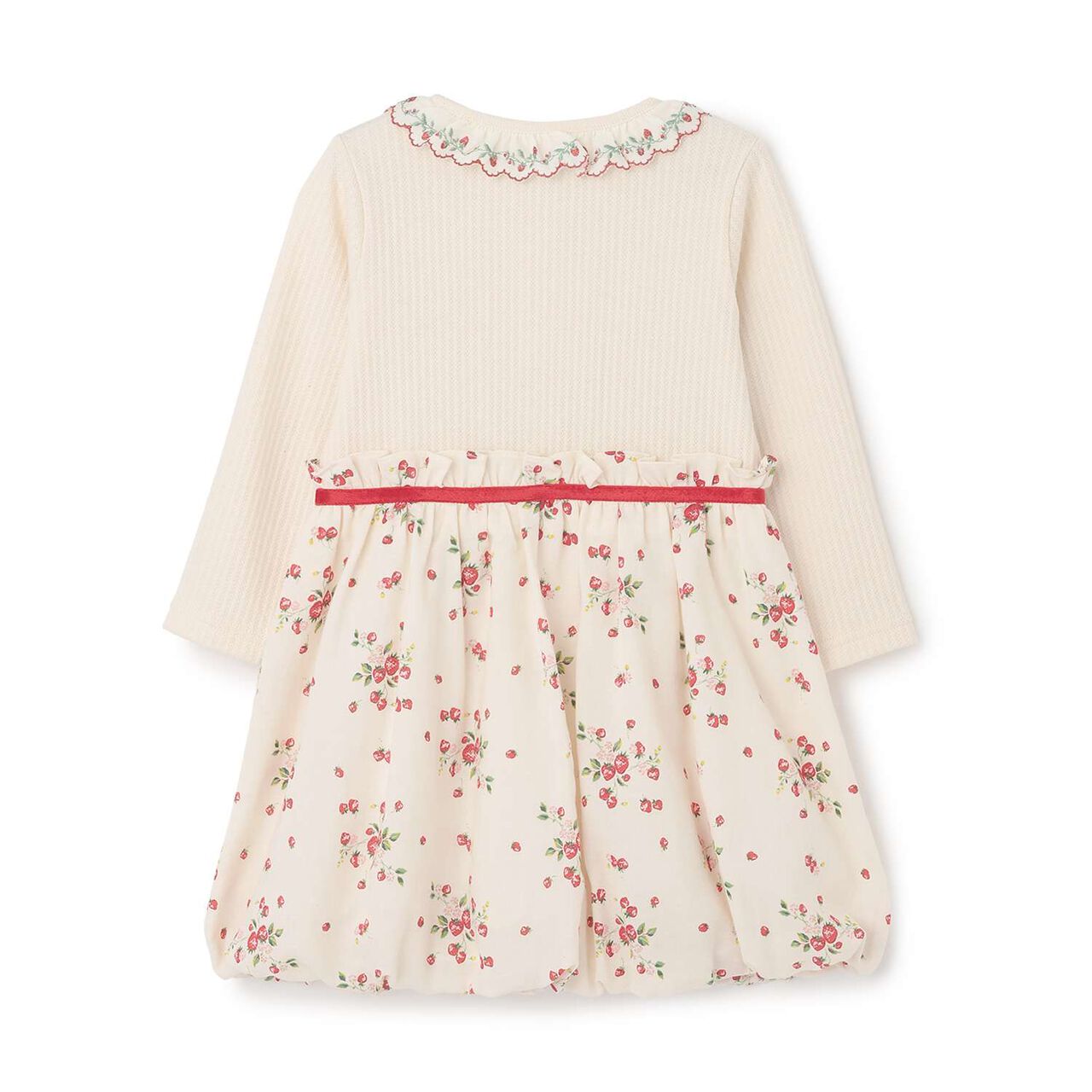 Wild Strawberry Long-Sleeve Balloon One-Piece Dress [Organic] [Made in Japan],Pearl white, large image number 5