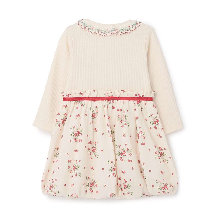 Wild Strawberry Long-Sleeve Balloon One-Piece Dress [Organic] [Made in Japan],Pearl white, medium image number 5