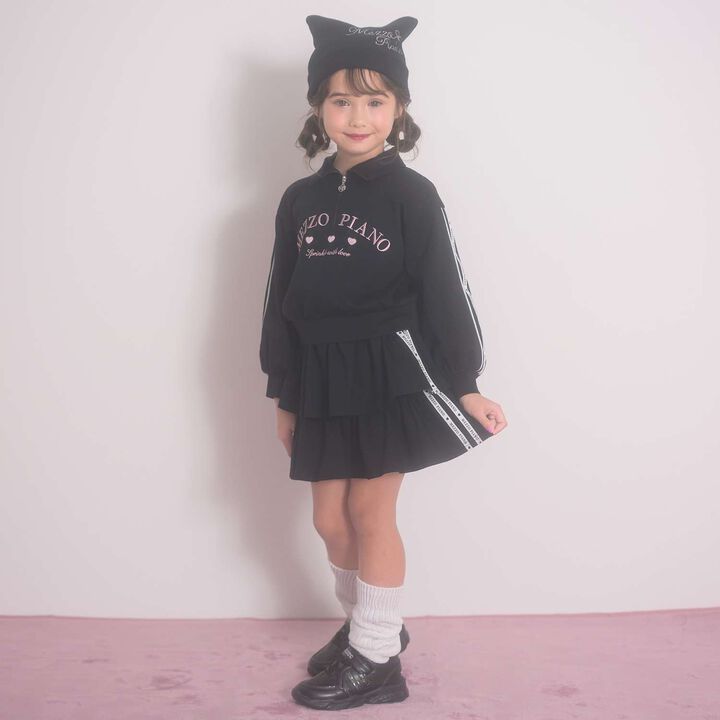 Half-Zip Pullover & Frill Skirt-Shorts Set,, medium