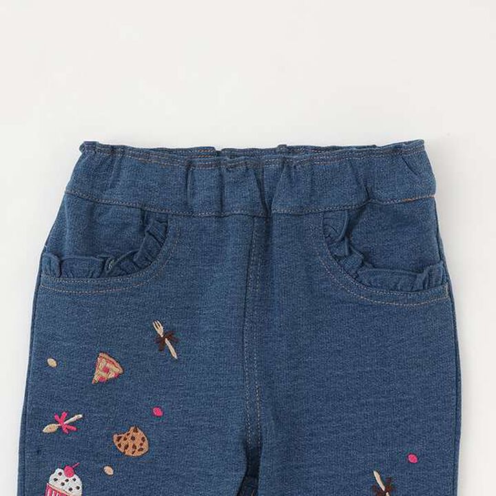Sweets Embroidery Knit Denim Pants,Navy, medium image number 4