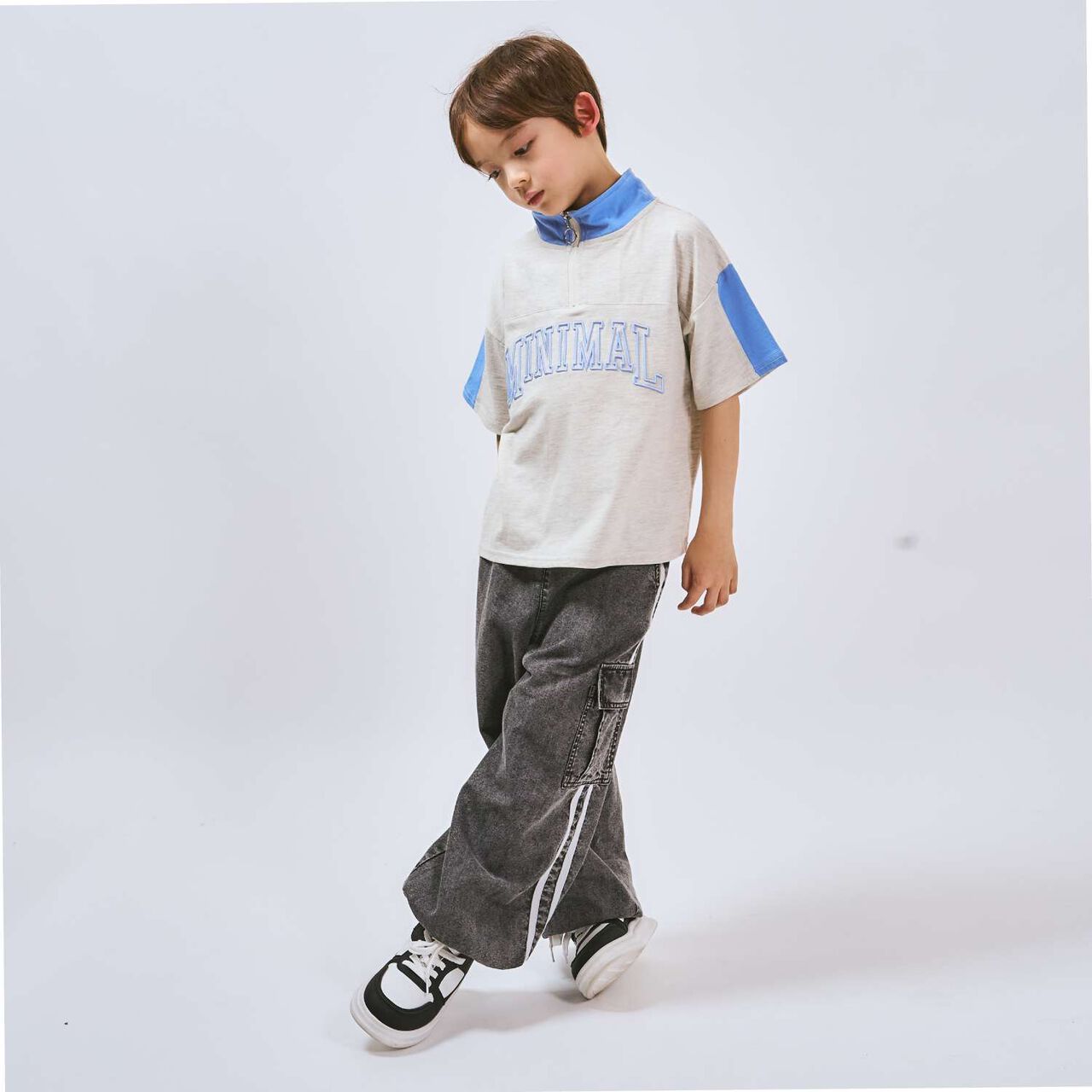 [Elastic Hem] Striped Denim Cargo Pants,Black, large image number 6