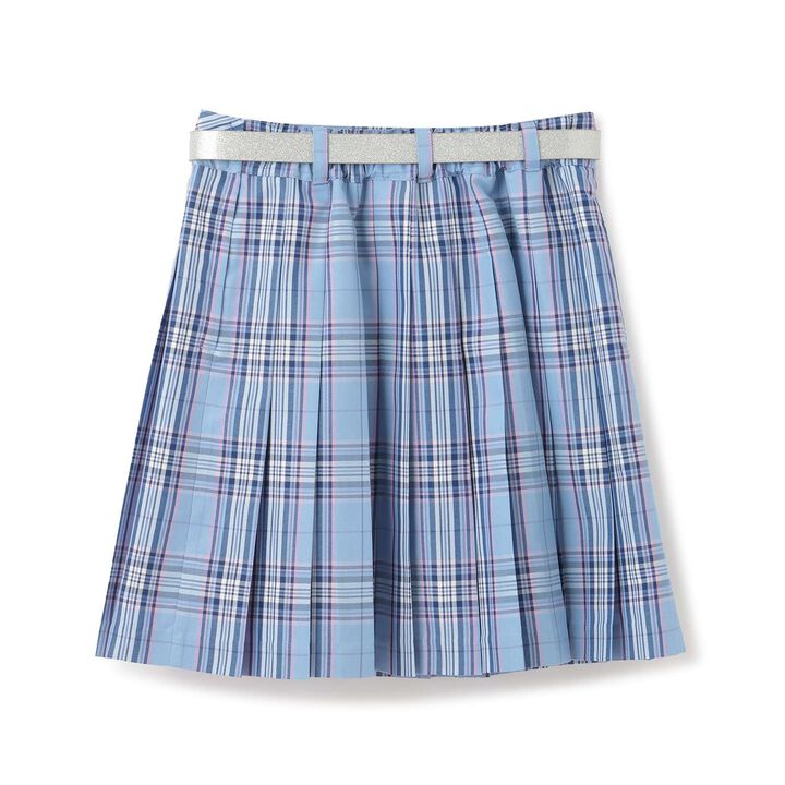 Lame Pleated Skirt with Belt,Sax blue, medium image number 1