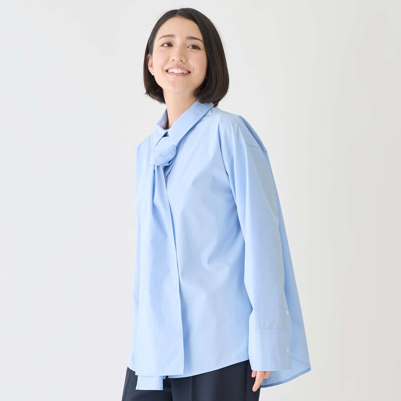 [Formal] Blouse with Tie,Blue, large image number 1