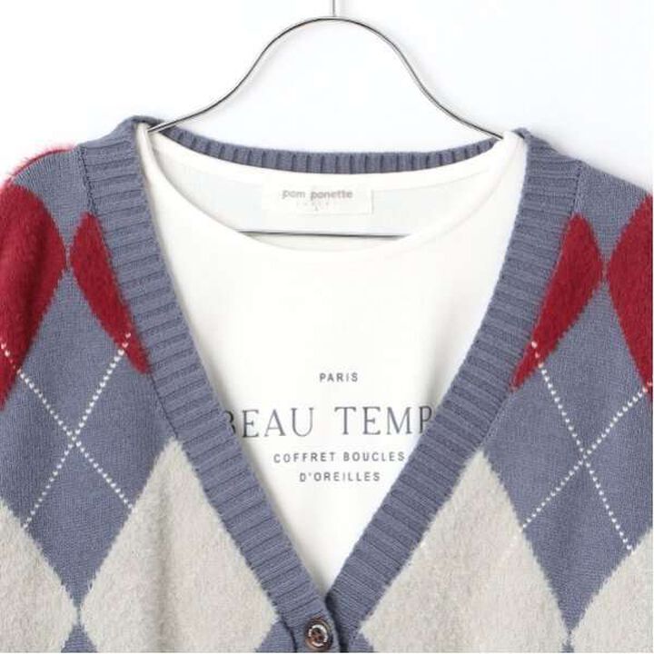 Argyle Shaggy Cardigan T-Shirt Set,Gray, medium image number 15