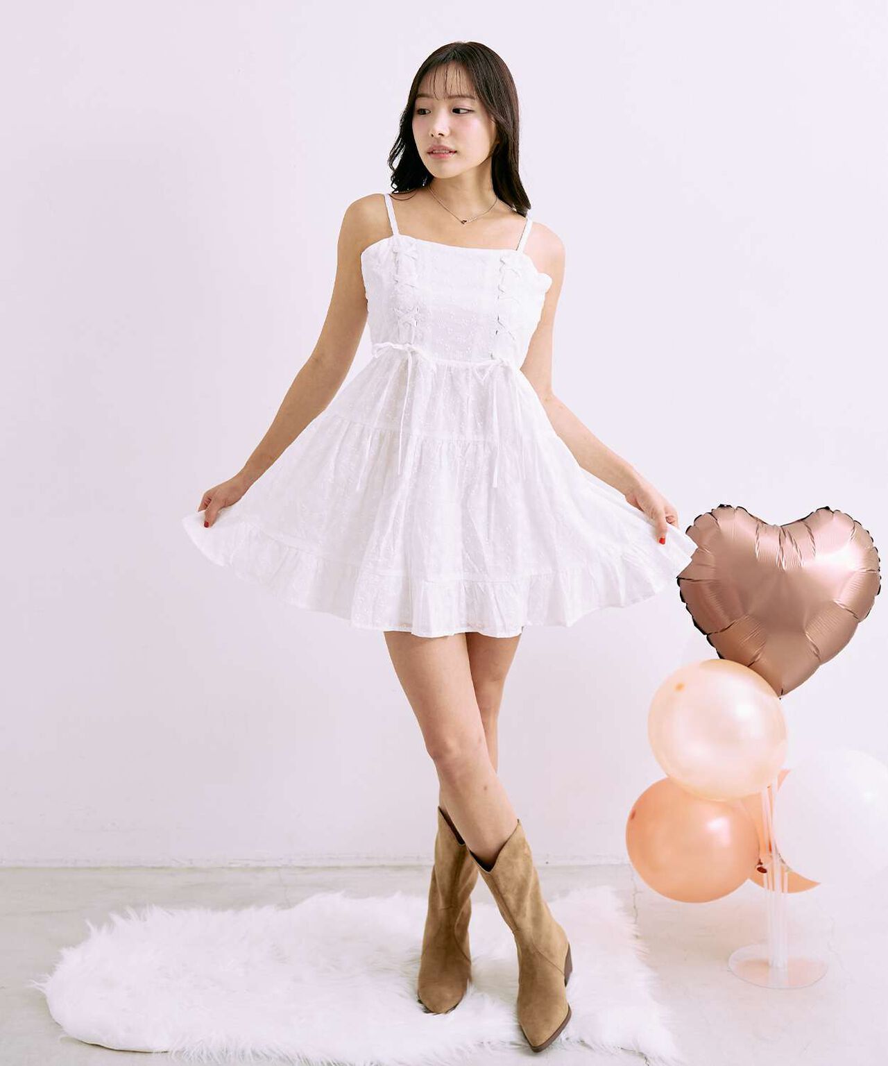 Lace-up Camisole Dress [Korean Fashion],Black, large image number 3