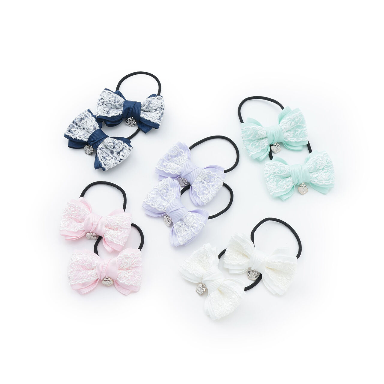 Ribbon Lace Hair Ponytail Holders Set of 2,Off white, large image number 4