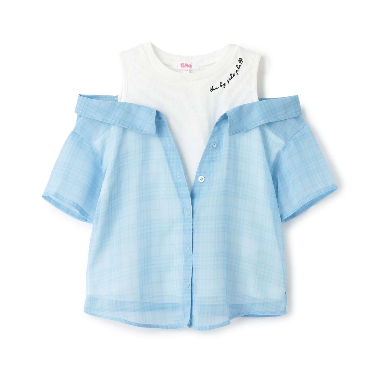 Shoulder Cutout Sheer Check Docking Shirt,Off white, large image number 10