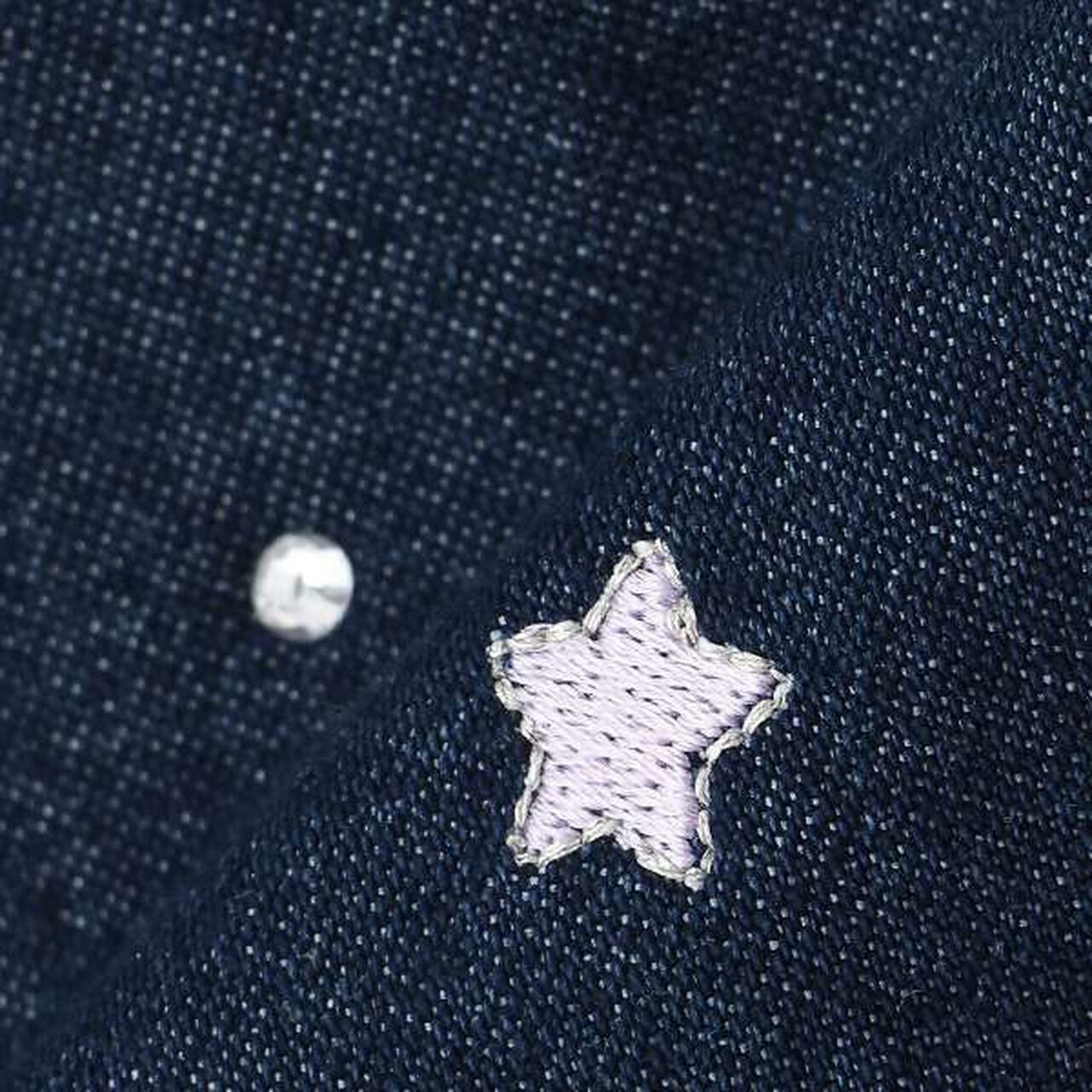 Front ZIP Scalloped Hem Star Embroidery Shorts,Navy, large image number 2