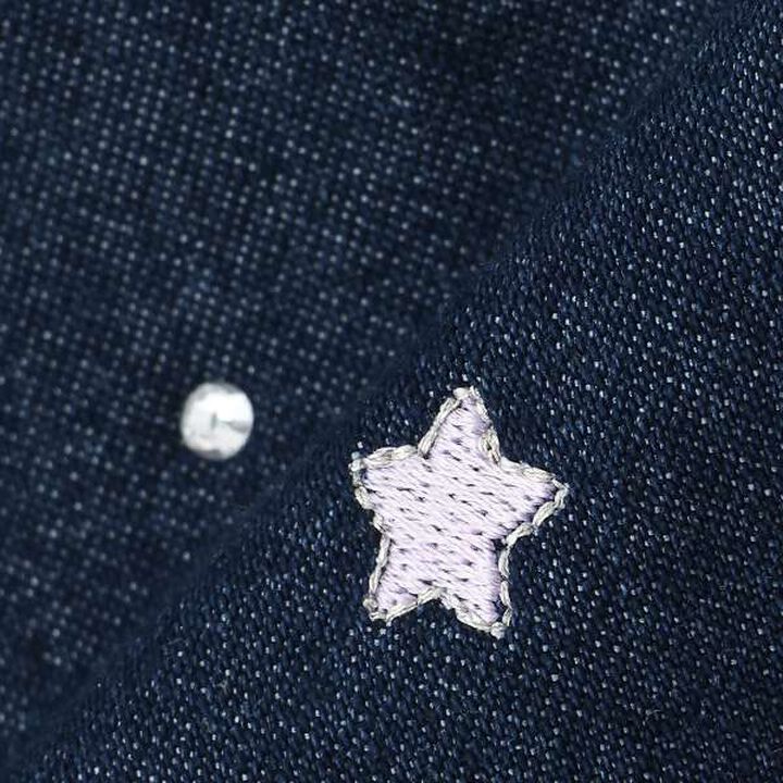 Front ZIP Scalloped Hem Star Embroidery Shorts,Navy, medium image number 2