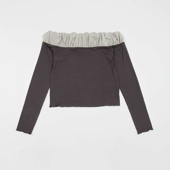 [LADIES] Balloon Collar Long Sleeve T-Shirt,Charcoal gray, medium image number 1